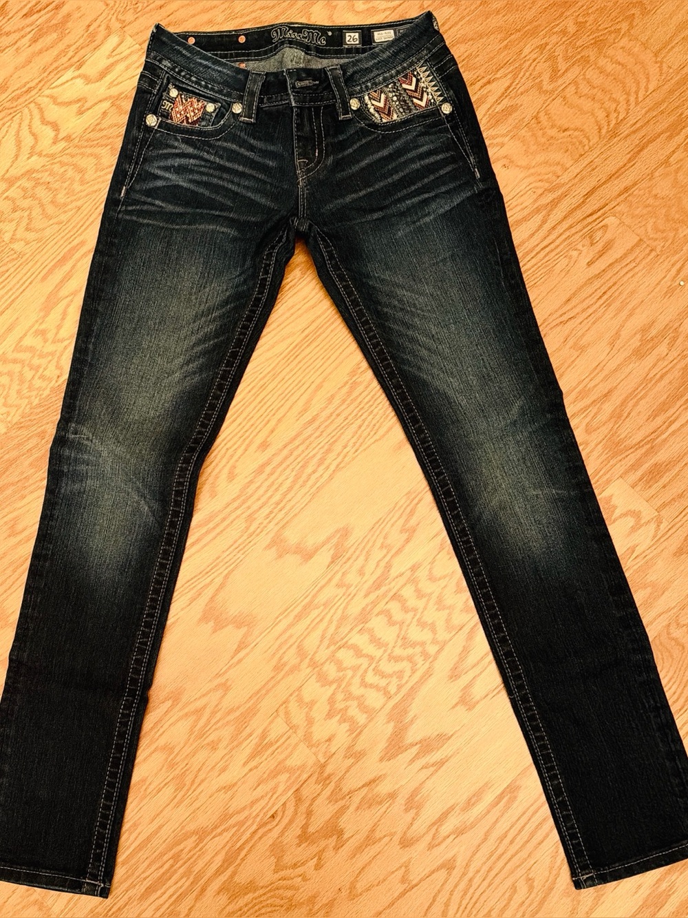 Miss Me Dark Wash Women's Skinny Jeans with Embroidered Pocket Detail